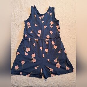 Tea Collection girls size 16 blue romper with pink flowers, EUC